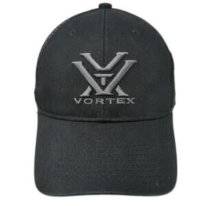 Vortex Mesh Back Trucker Hat Black One Size Adjustable Embroidered